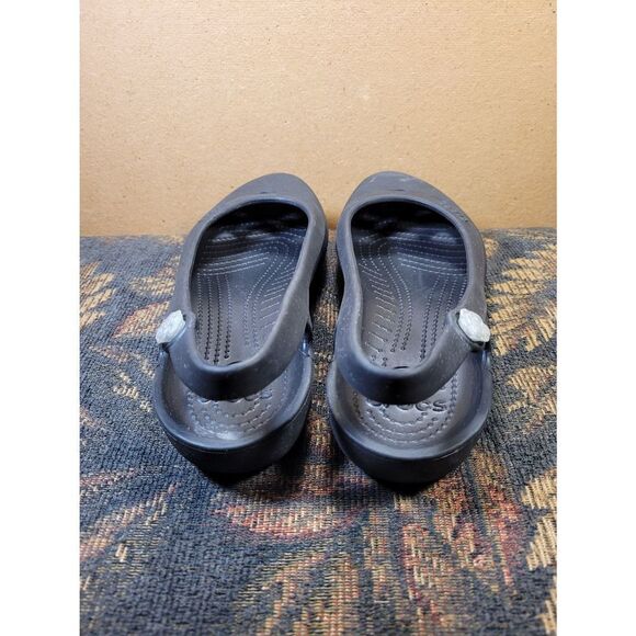 CROCS Womens Black Slingback Flats with Silver Rose Charm- Size 9 - Picture 3 of 10